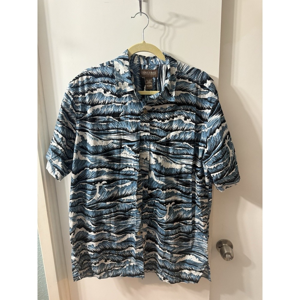 Cooke Street Hawaiian Islands Blue Cotton Graphic Short Sleeve Shirt Size L